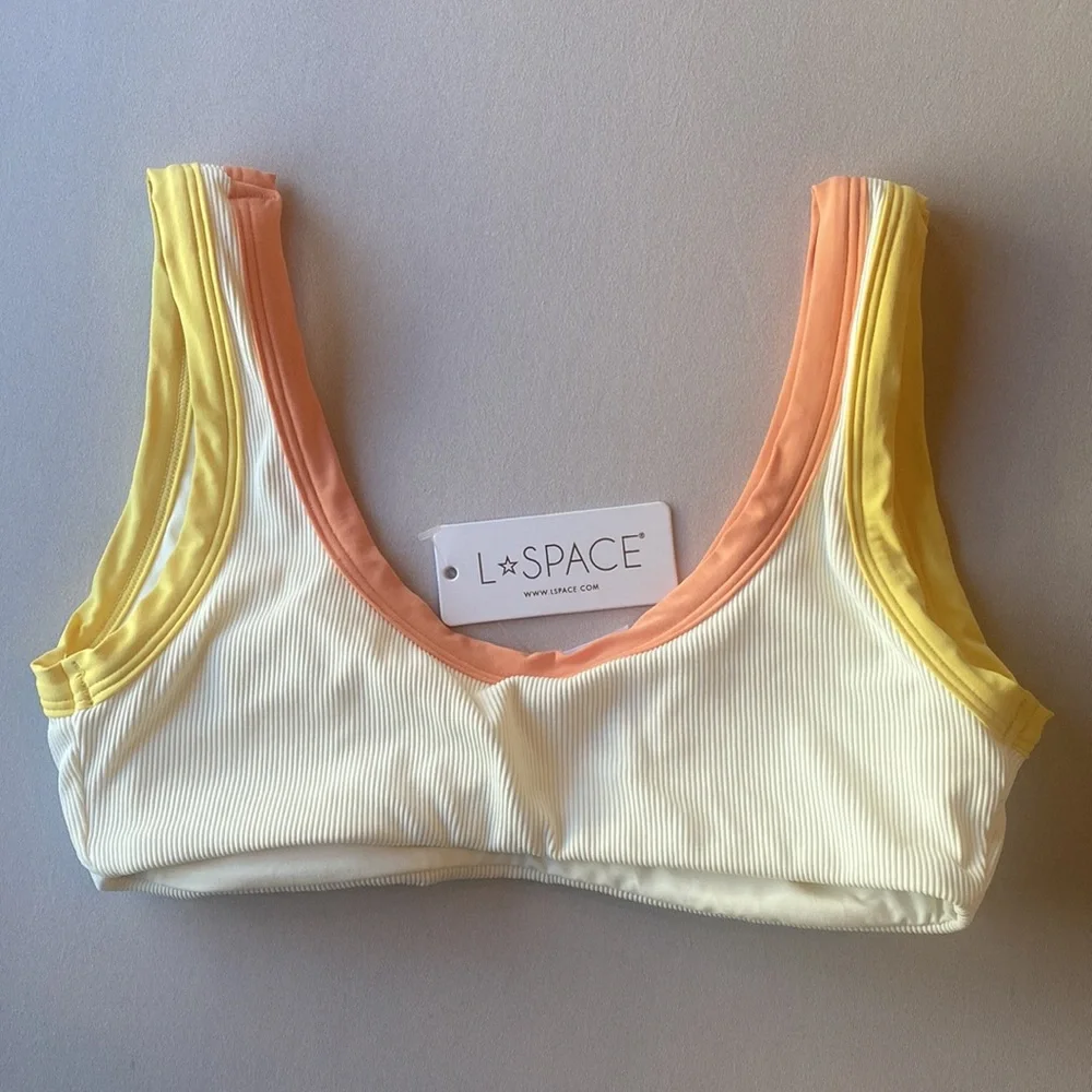l*space Cream Bikini Top with Peach and Yellow Trim